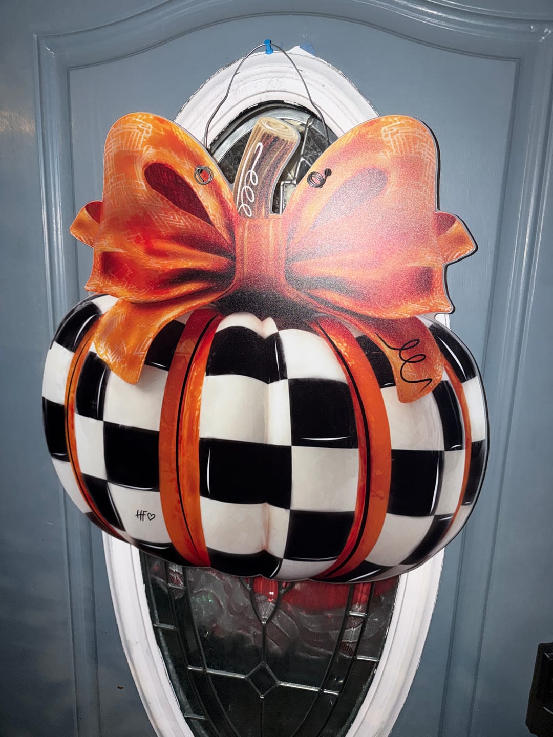 Customer photo review of Elegant Checkered Pumpkin Door Hanger