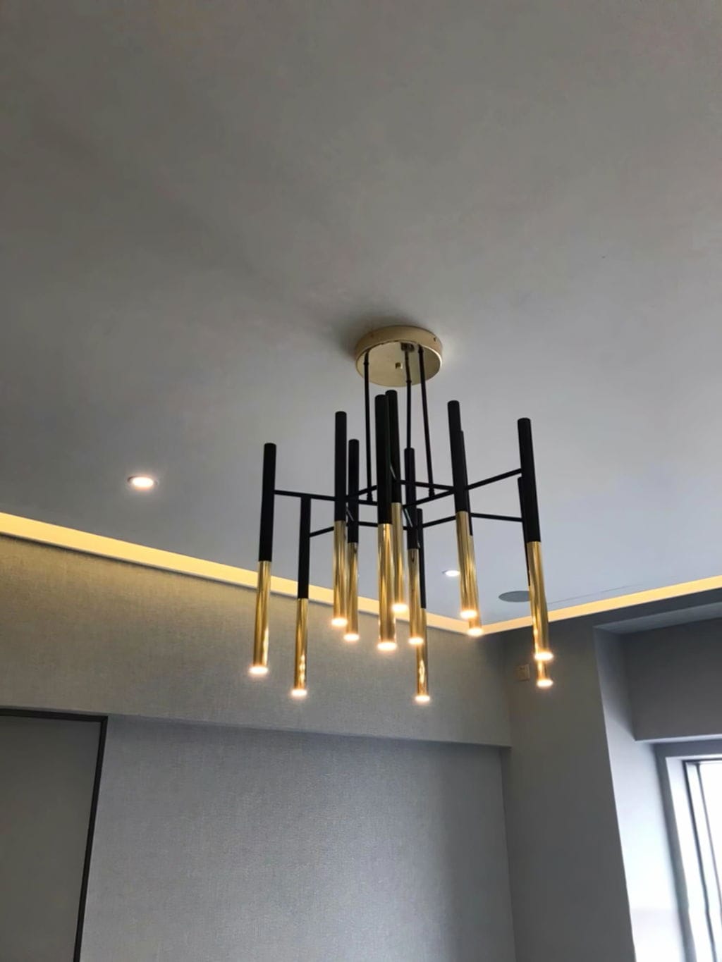 Customer photo review of Black Gold Tubular Chandelier, Metal Rods, 60 to 120 cm