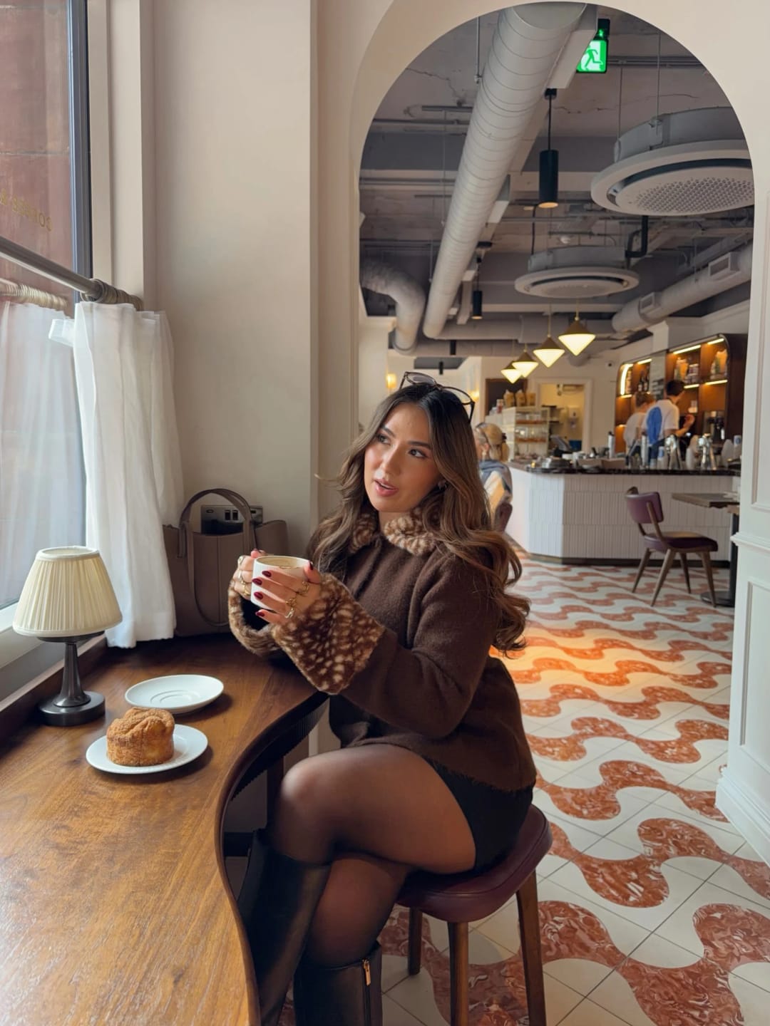 Customer photo review of Jane Faux Fur Bambi Trim Knit Cardigan