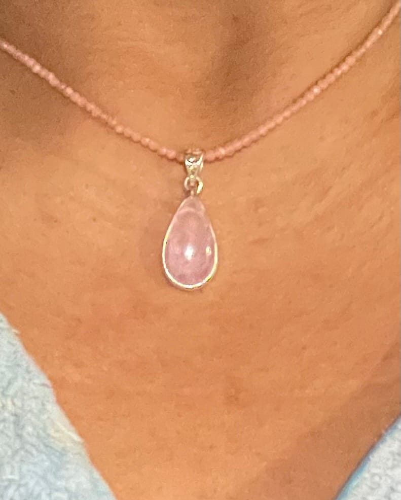 Customer photo review of Pink Aragonite Pendants .925 Sterling Silver for Attracting Love, Harmonizing Relationships and Knowing your Worth