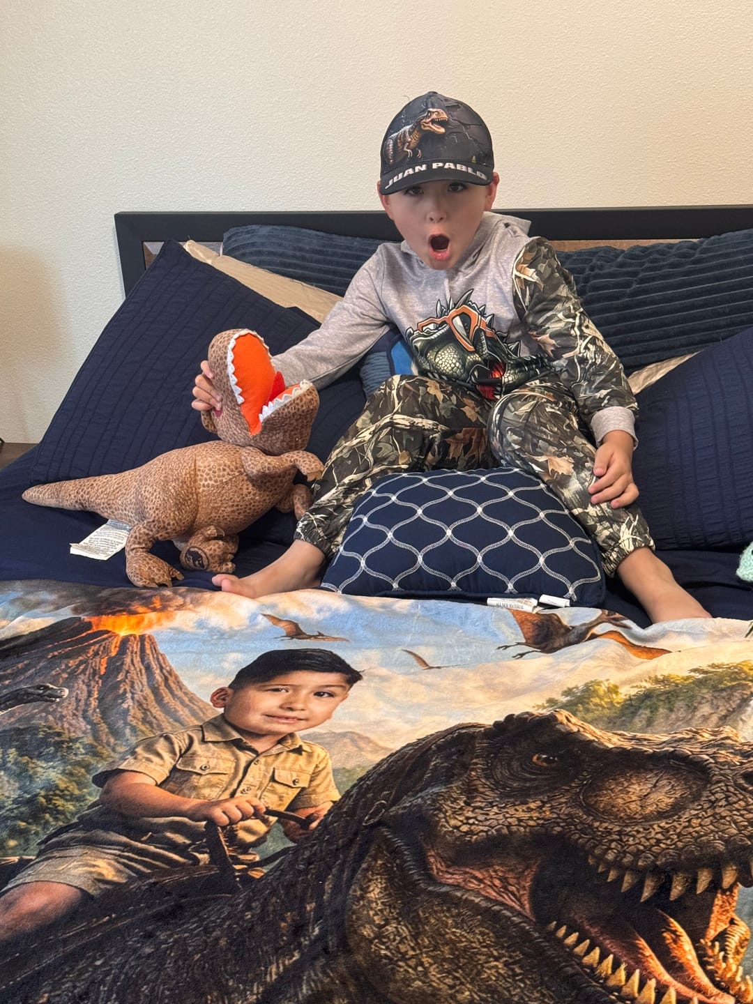 Customer photo review of Personalized Dinosaur Blanket | Their Photo, Their Adventure