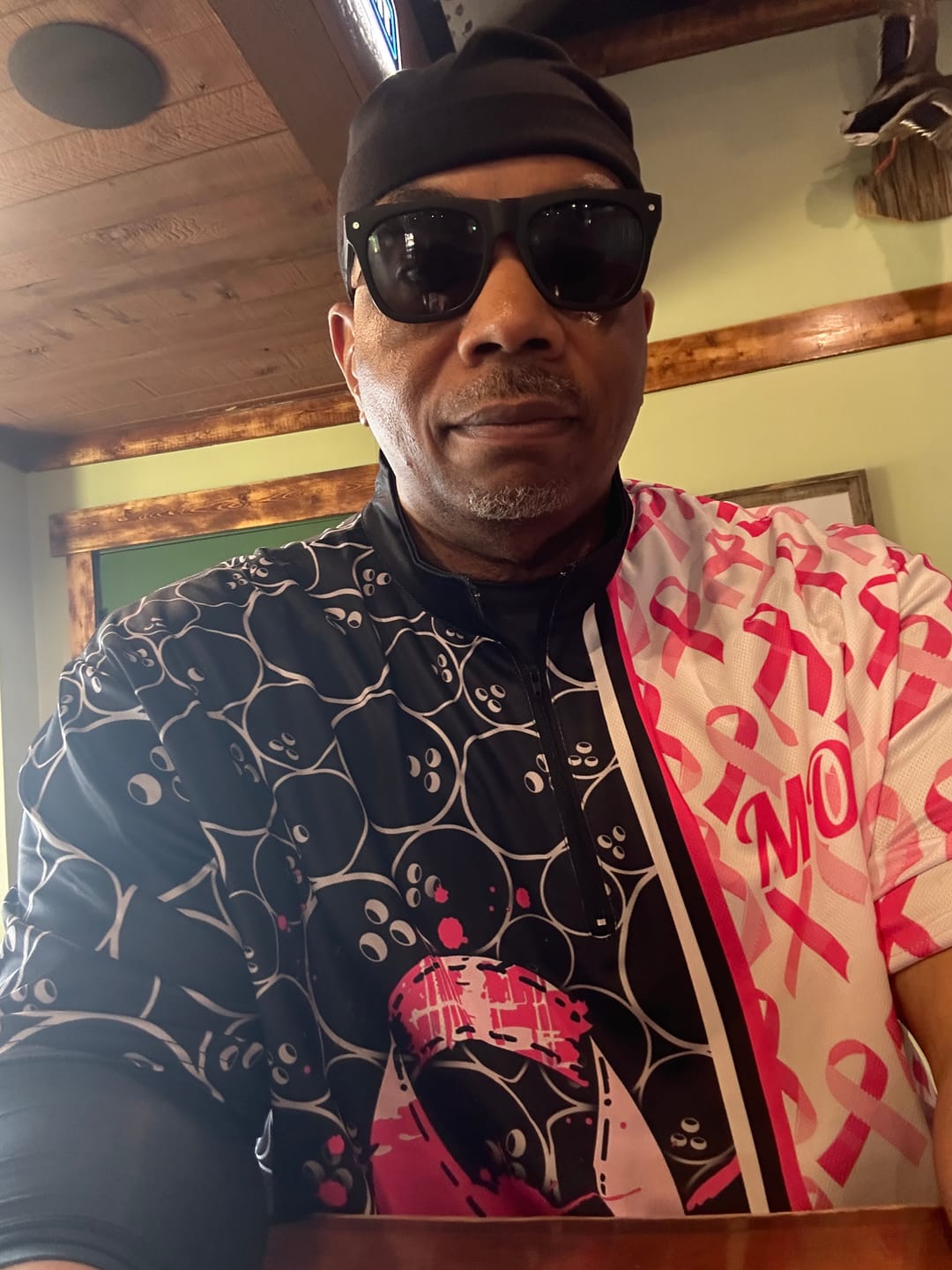 Customer photo review of Black And Pink Custom Breast Cancer Awareness Pink Ribbon Bowling Shirts For Men And Women IPHW7011