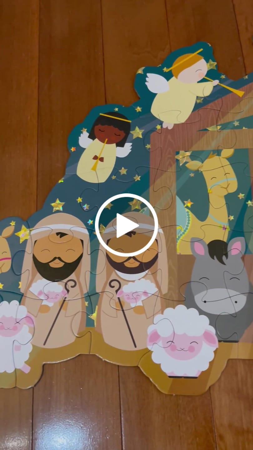 Customer video review of Christmas Nativity Shaped Floor Puzzle with Sparkle Accents