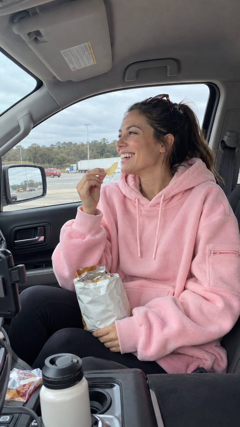 Customer photo review of Hoodie with Eye Mask & Secure Pockets