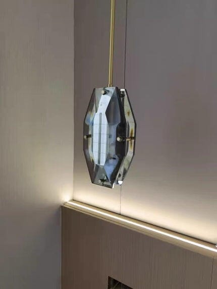 Customer photo review of Smoky Grey Crystal Pendant Light, Solid Brass, 16.5 cm
