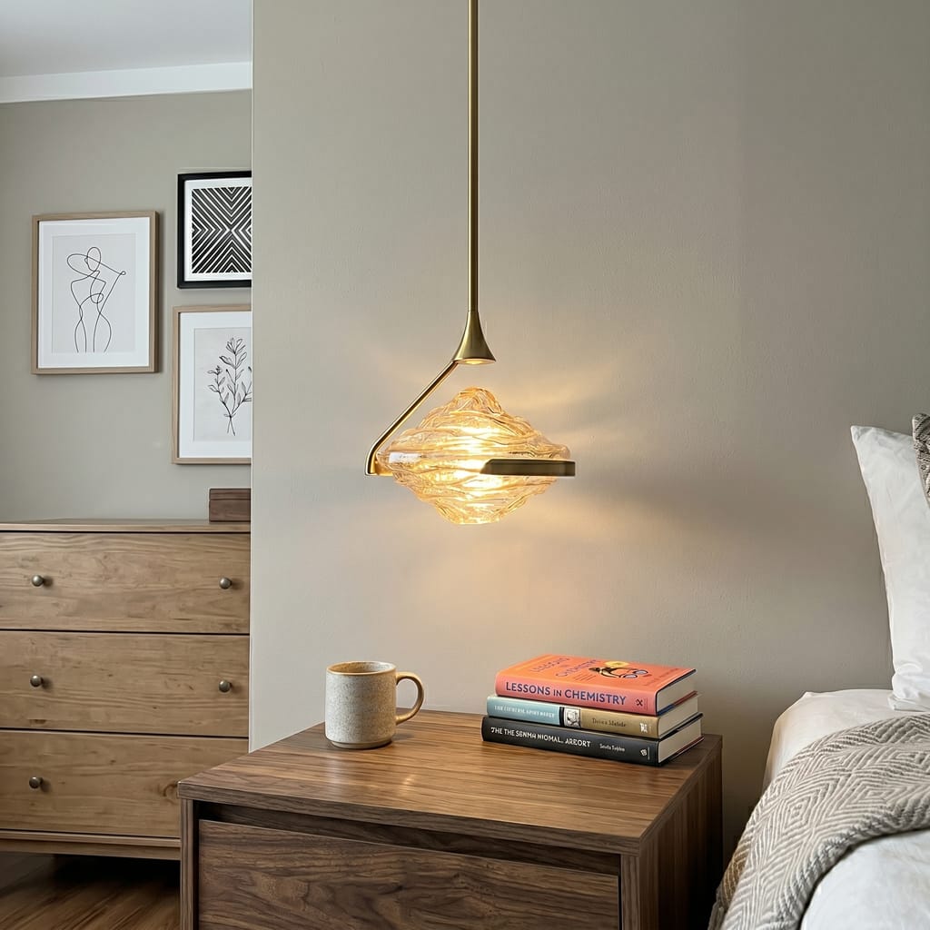 Customer photo review of Faceted Glass Pendant Lamp, Amber Shade, Gold Finish, 25 cm