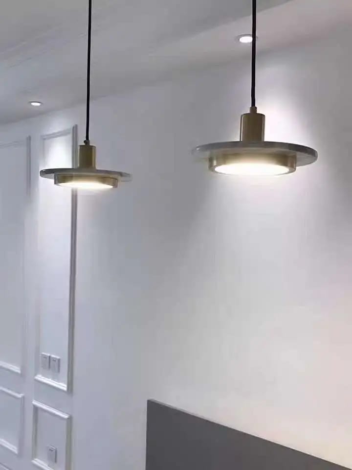 Customer photo review of Marble Plate Pendant Light, Brass Finish Shade, Acrylic, 20 cm