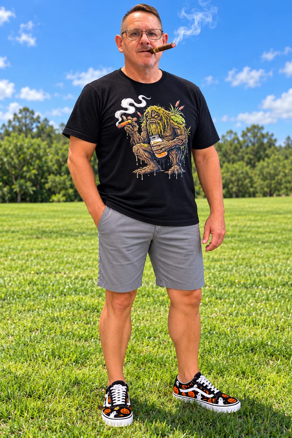 Customer photo review of Bog Monster Moonshine Cigar T-Shirt