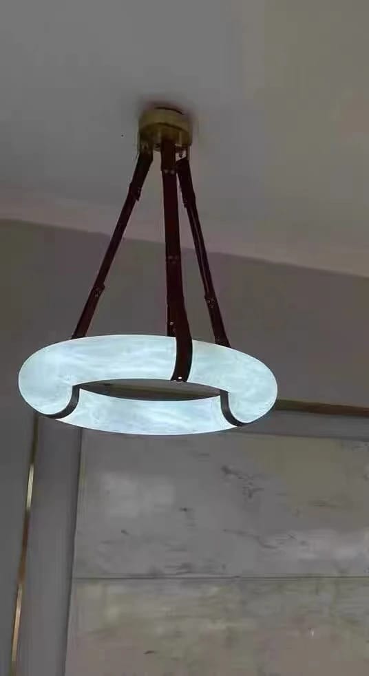 Customer photo review of Alabaster Hoop Pendant Light, Leather Straps, 40–100 cm, LED