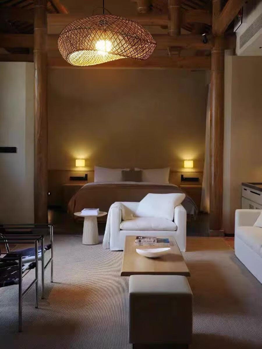 Customer photo review of Rattan Wave Pendant Light, Open Weave, Black Frame, 50 to 80 cm