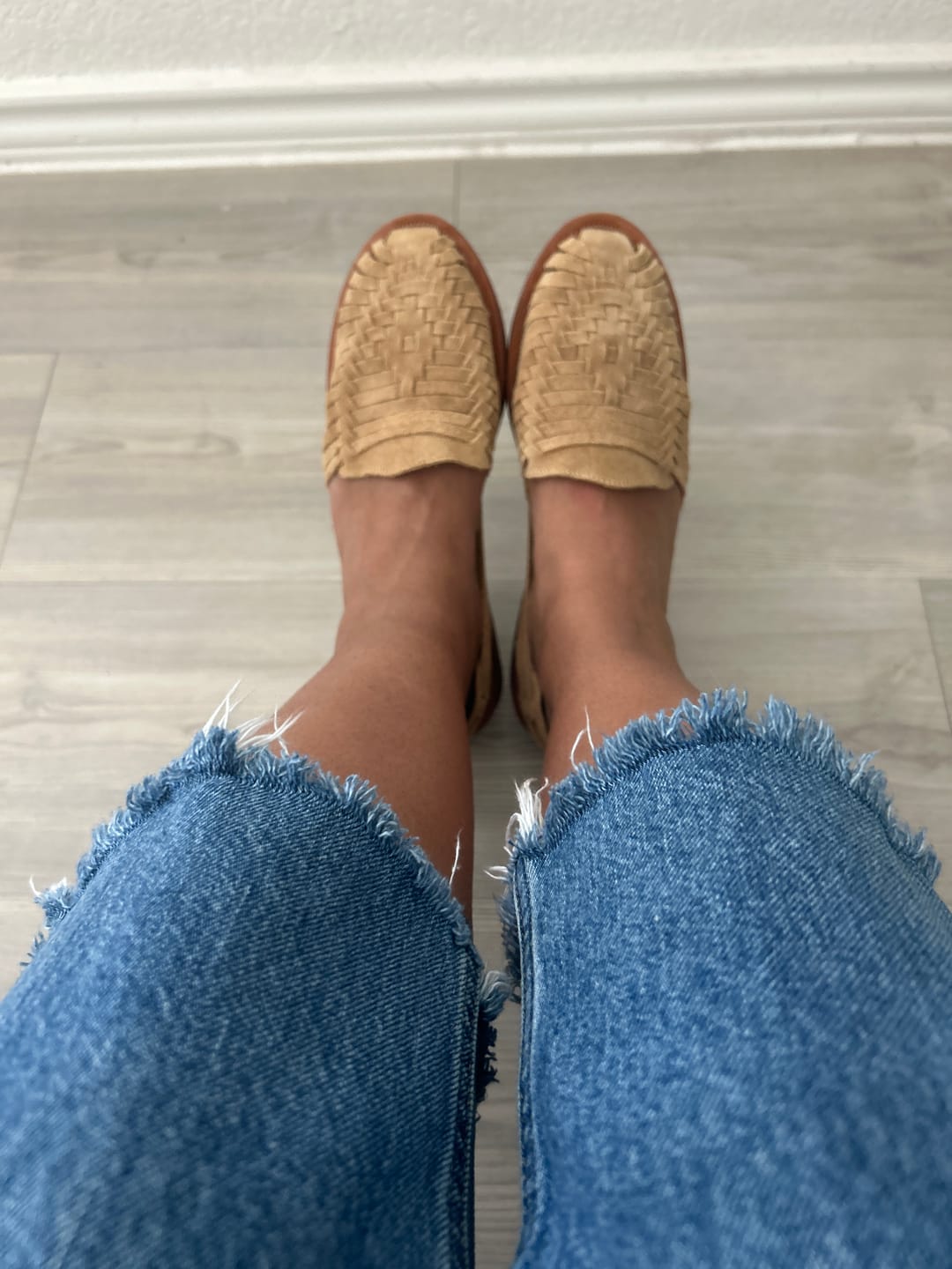 Customer photo review of Andy Suede Huaraches - Camel