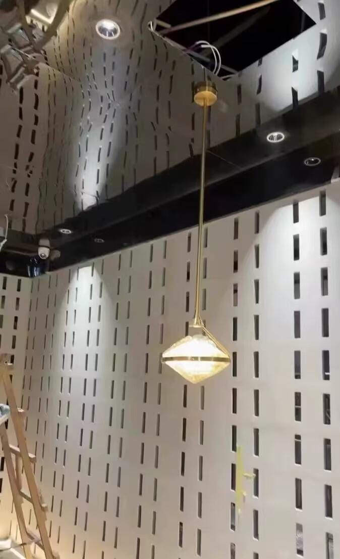 Customer photo review of Faceted Glass Pendant Lamp, Amber Shade, Gold Finish, 25 cm