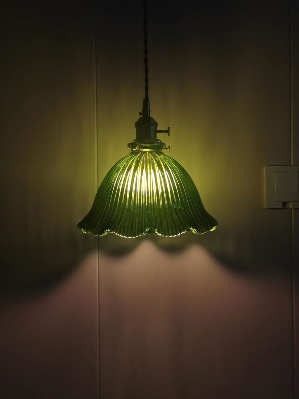 Customer photo review of Green Ribbed Glass Pendant Lamp, Brass Fixture, 22 cm