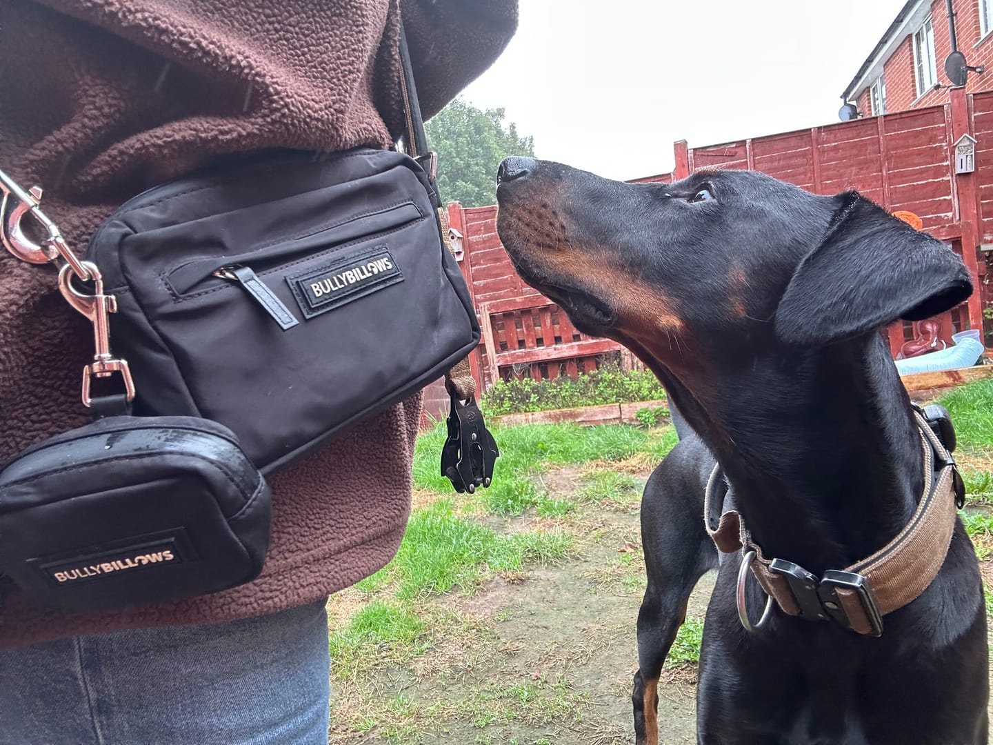 Customer photo review of Unisex Luxury Human & Dog Walking Bag | With Adjustable Strap & Poop Bag Holder - Black