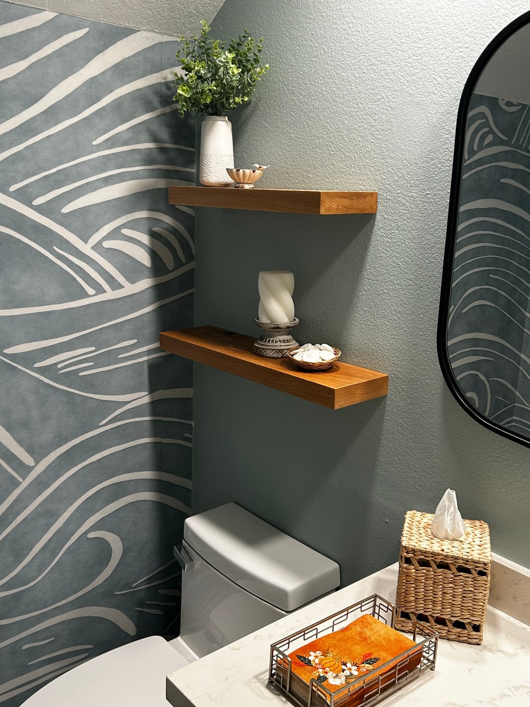 Customer photo review of White Oak Hardwood Floating Shelves