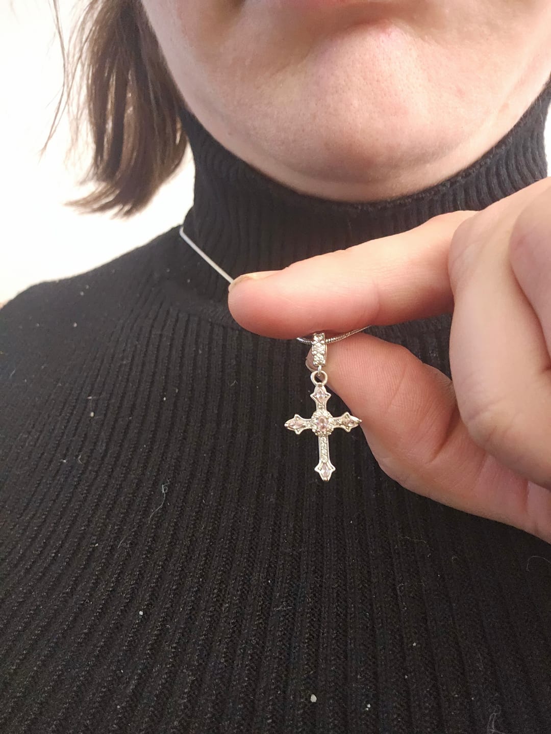 Customer photo review of FREE Today: Whimsical Heart Planet & Jeweled Cross Necklace: Symbol of Unfailing Celestial Care