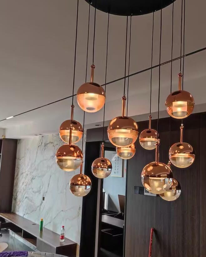 Customer photo review of Half Clear Glass Pendant Lamp, Tilting Shade, Integrated LED