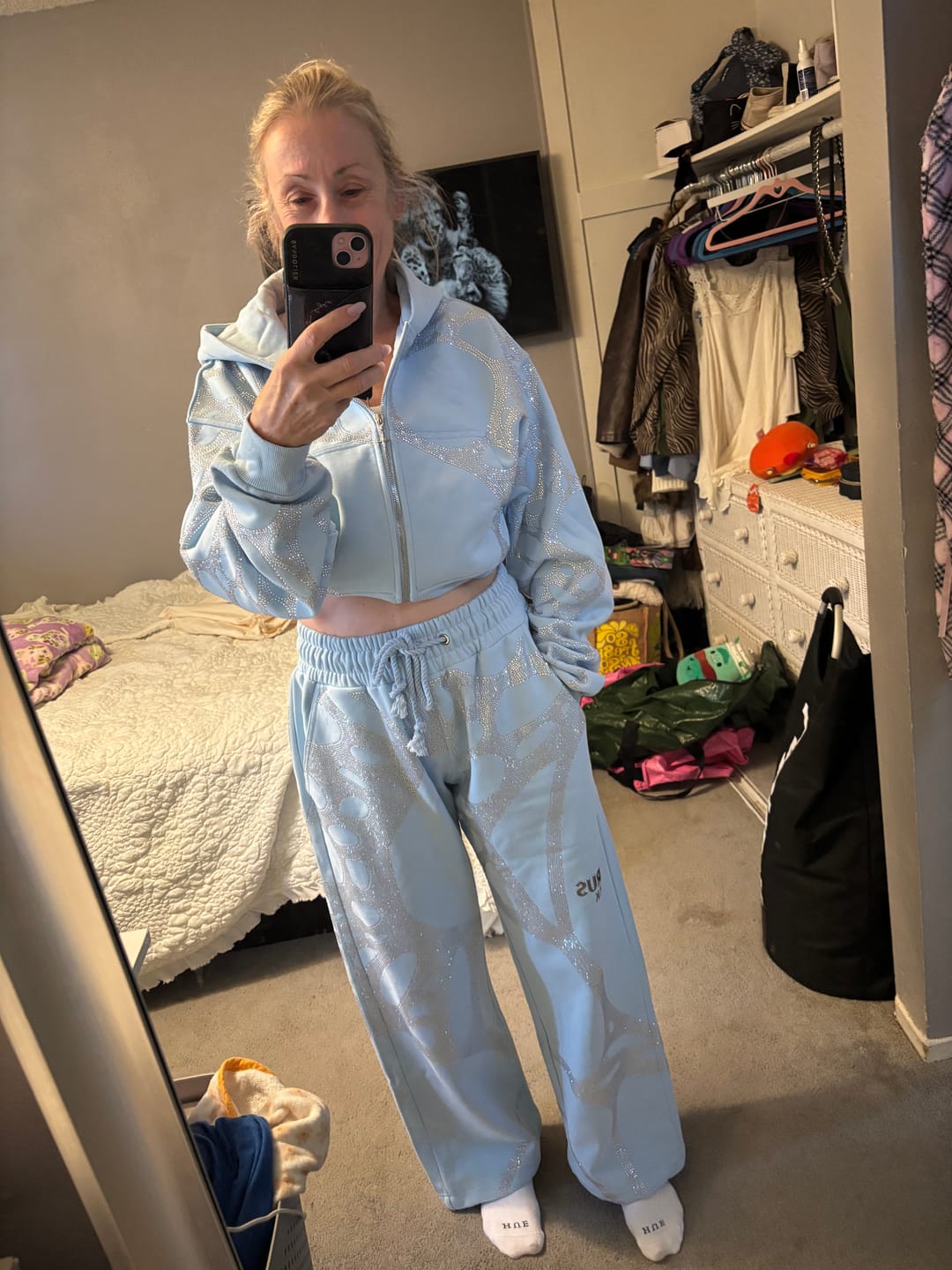 Customer photo review of Ascent Baby Blue Rhinestone Sweatpants