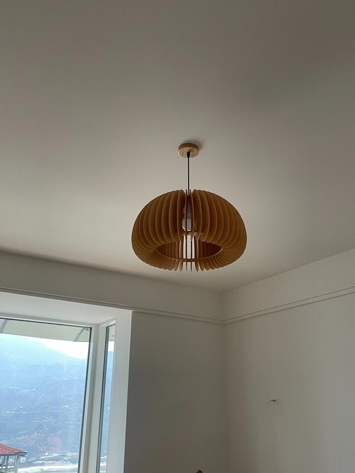 Customer photo review of Wood Pendant Lamp, Rounded Slat Dome, Natural Wood, 150 cm Cord