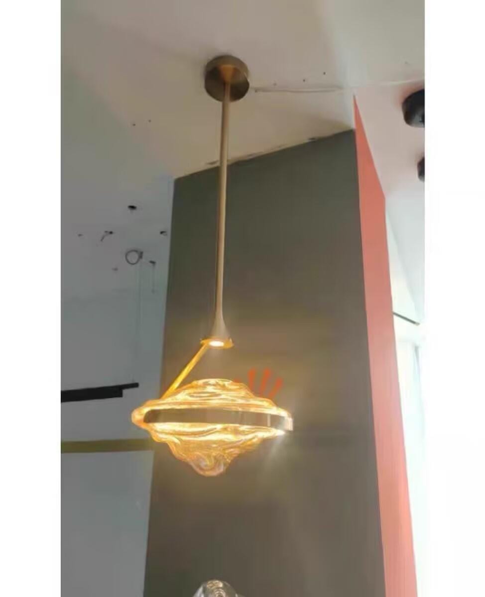 Customer photo review of Faceted Glass Pendant Lamp, Amber Shade, Gold Finish, 25 cm
