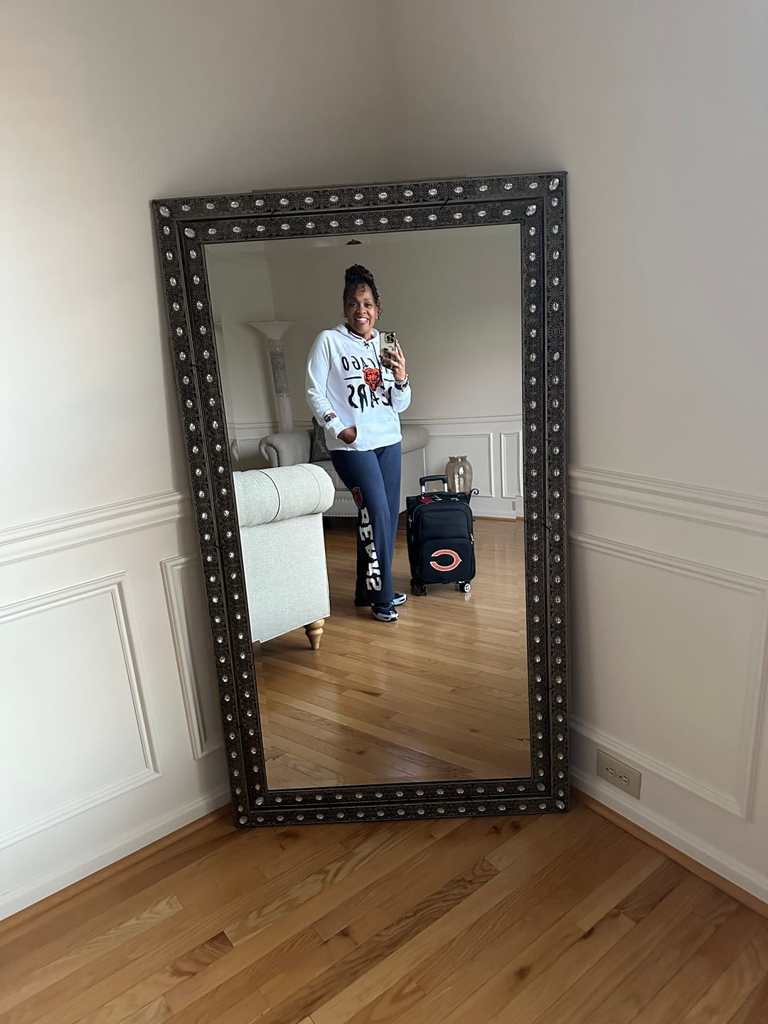 Customer photo review of Ultra Game Women's NFL Official Super Soft Tie Neck Hoodie Sweatshirt | Chicago Bears