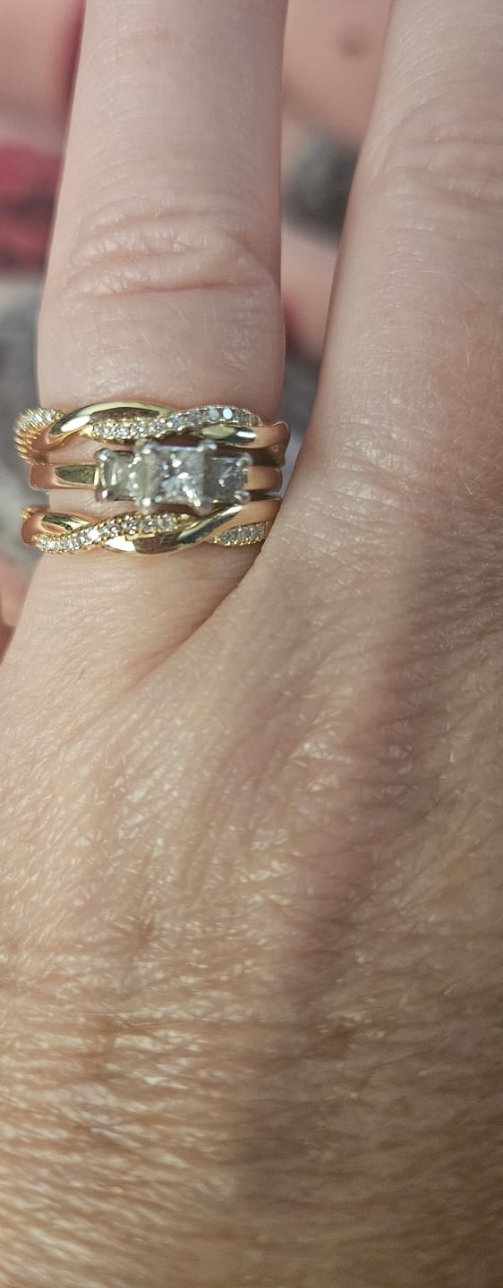 Customer photo review of Twisted Vine Moissanite Half Eternity Wedding Band Stackable Ring