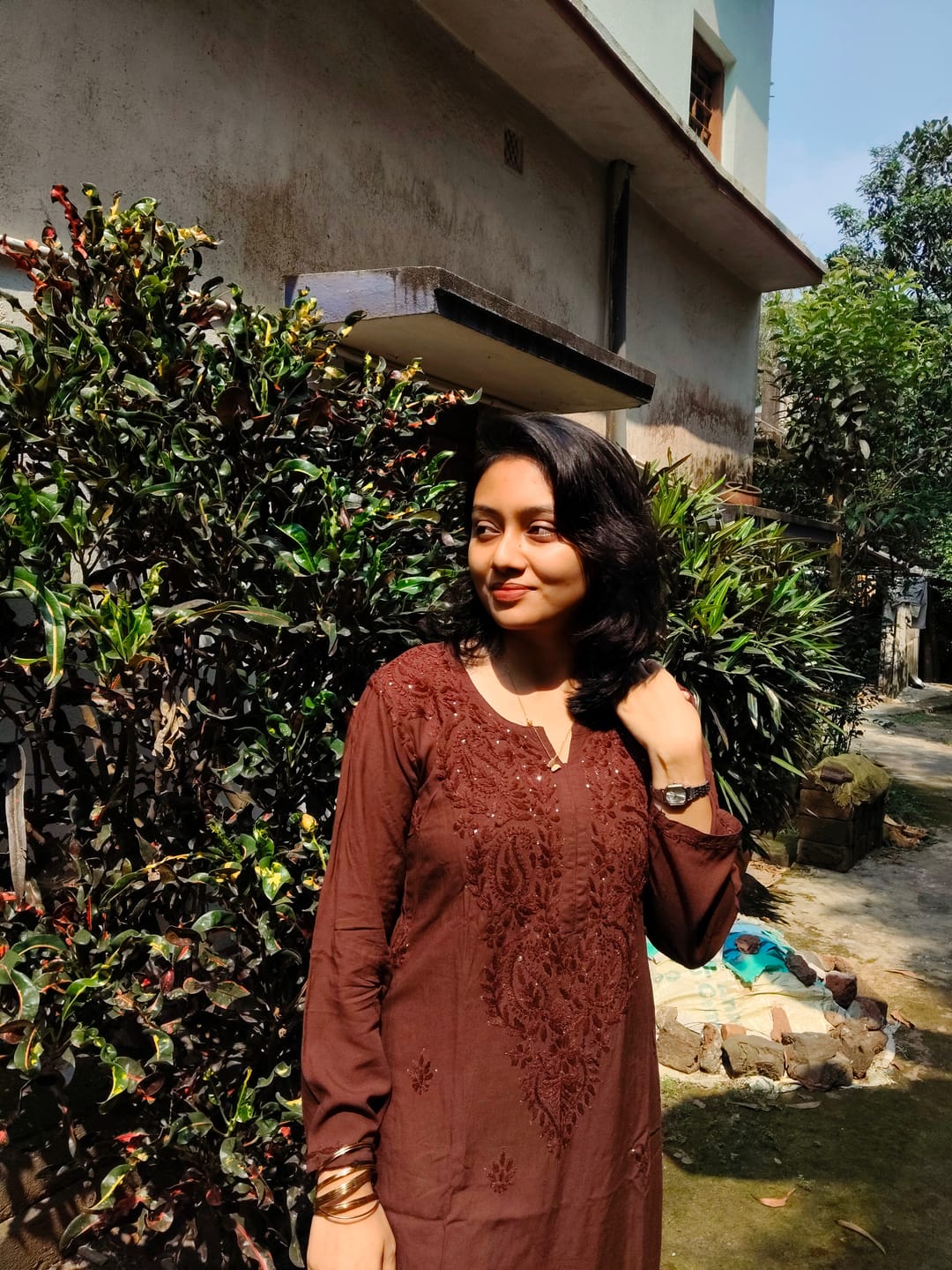 Customer photo review of Chocolate Brown Rayon mukaish Long Kurta
