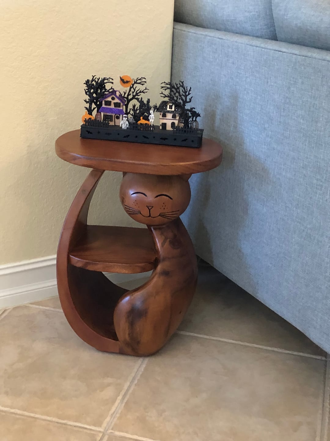 Customer photo review of Whimsical Cat Shaped Wooden Side Table For Bedroom