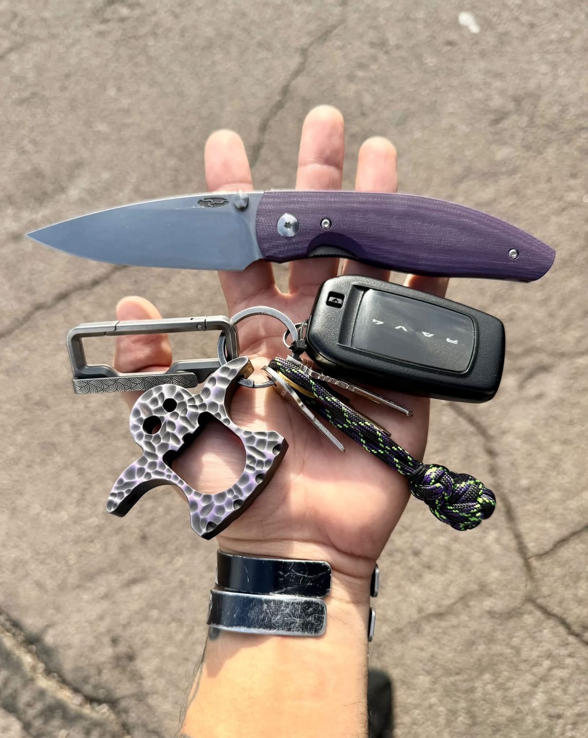 Customer photo review of TRM Knives ATOM Linerlock Knife - Popsicle Purple G10 3D Contoured Smooth Scales, MagnaCut Blade - Made in USA (DLR-ATM-G10-3D-PPP)