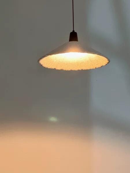 Customer photo review of Pleated Concrete Pendant Light, Wood Grain Shade, Metal, Damp Rated