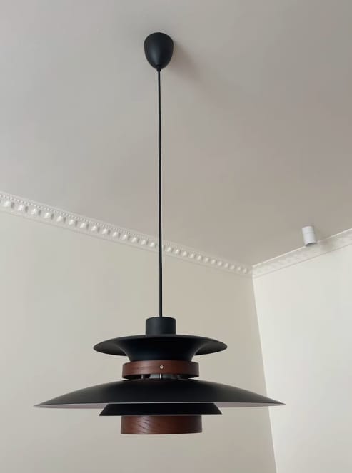 Customer photo review of Layered Metal Pendant Light, Dark Oak Wood Band, 35 or 50 cm