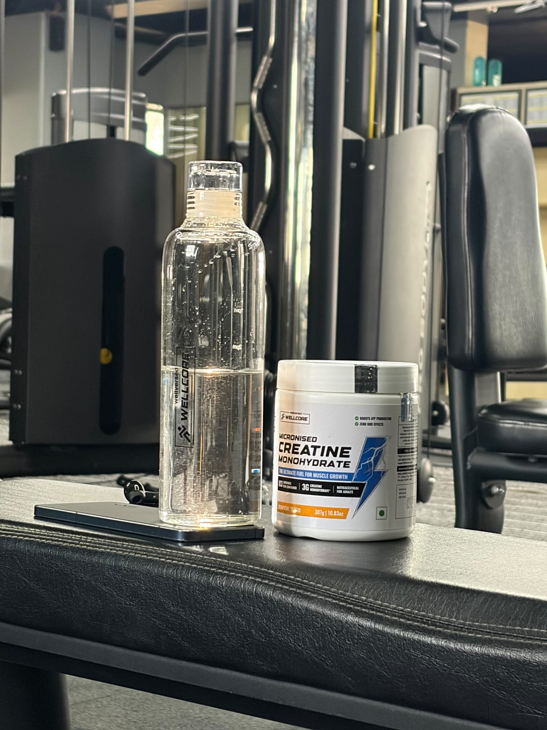 Customer photo review of Wellcore - Micronised Creatine Monohydrate (83 Servings, Tropical Tango) + Premium Glass Bottle