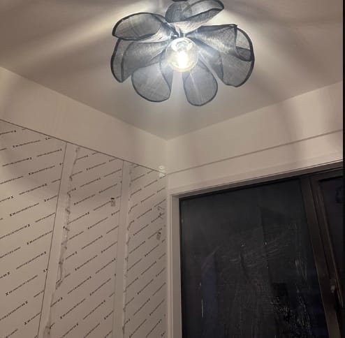 Customer photo review of Woven Abaca Pendant Light, Gold Frame, Bloom Shade, 50 to 80 cm