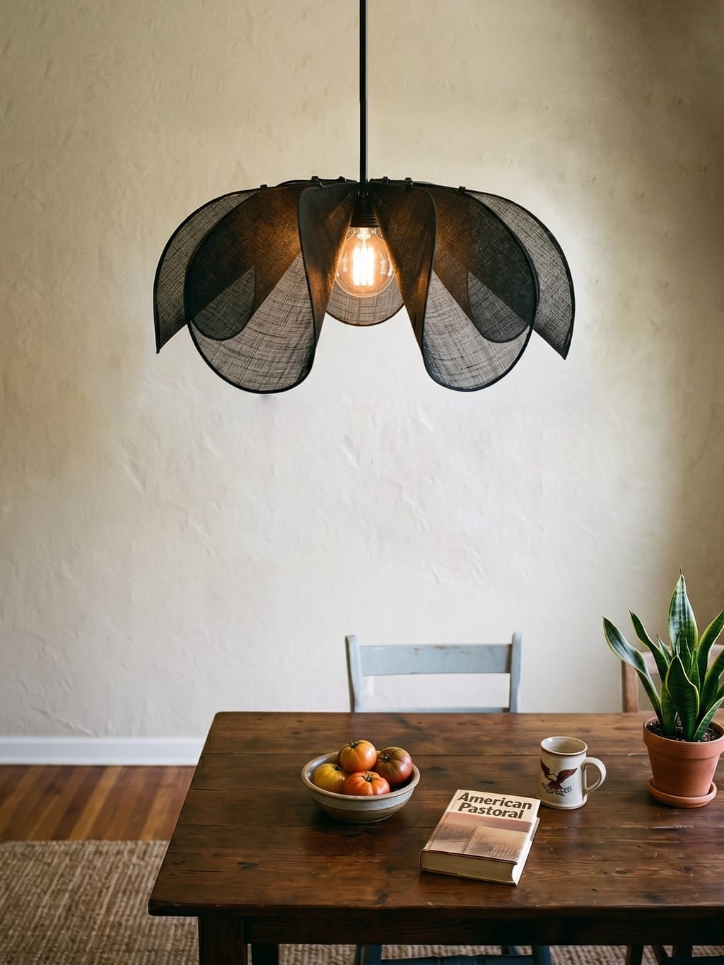 Customer photo review of Woven Abaca Pendant Light, Gold Frame, Bloom Shade, 50 to 80 cm