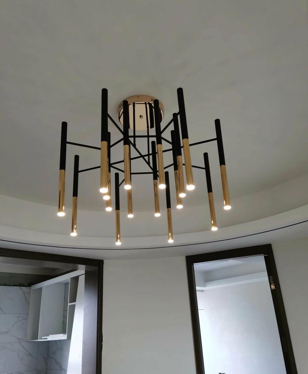 Customer photo review of Black Gold Tubular Chandelier, Metal Rods, 60 to 120 cm