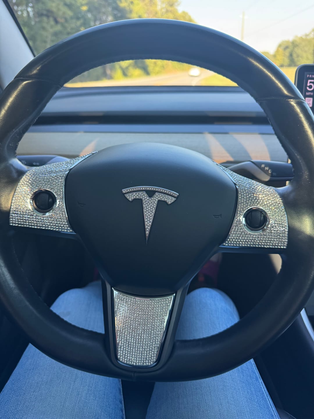 Customer photo review of EVAAM® Bling Diamond Decal Wrap Logo Cover for Tesla All Models (3 pcs)