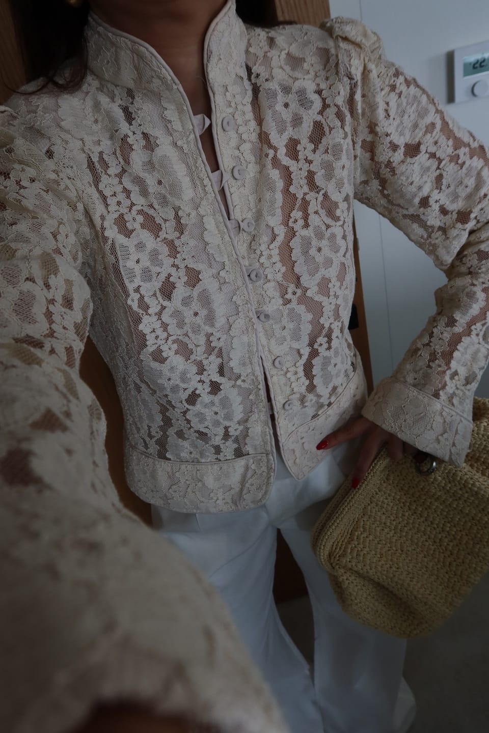 Customer photo review of Elodie Lace Crochet Stand-Collar Blouse