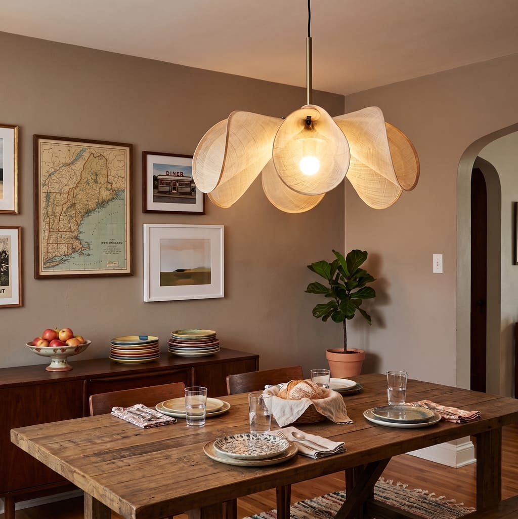 Customer photo review of Woven Abaca Pendant Light, Gold Frame, Bloom Shade, 50 to 80 cm