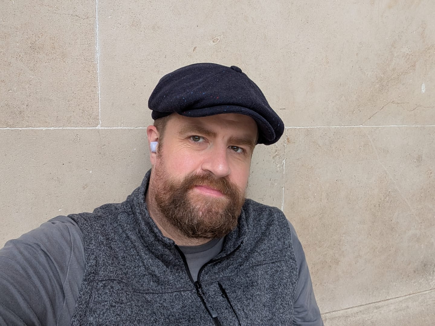 Customer photo review of Speckled 'Brooklyn' Newsboy Cap (NAVY)