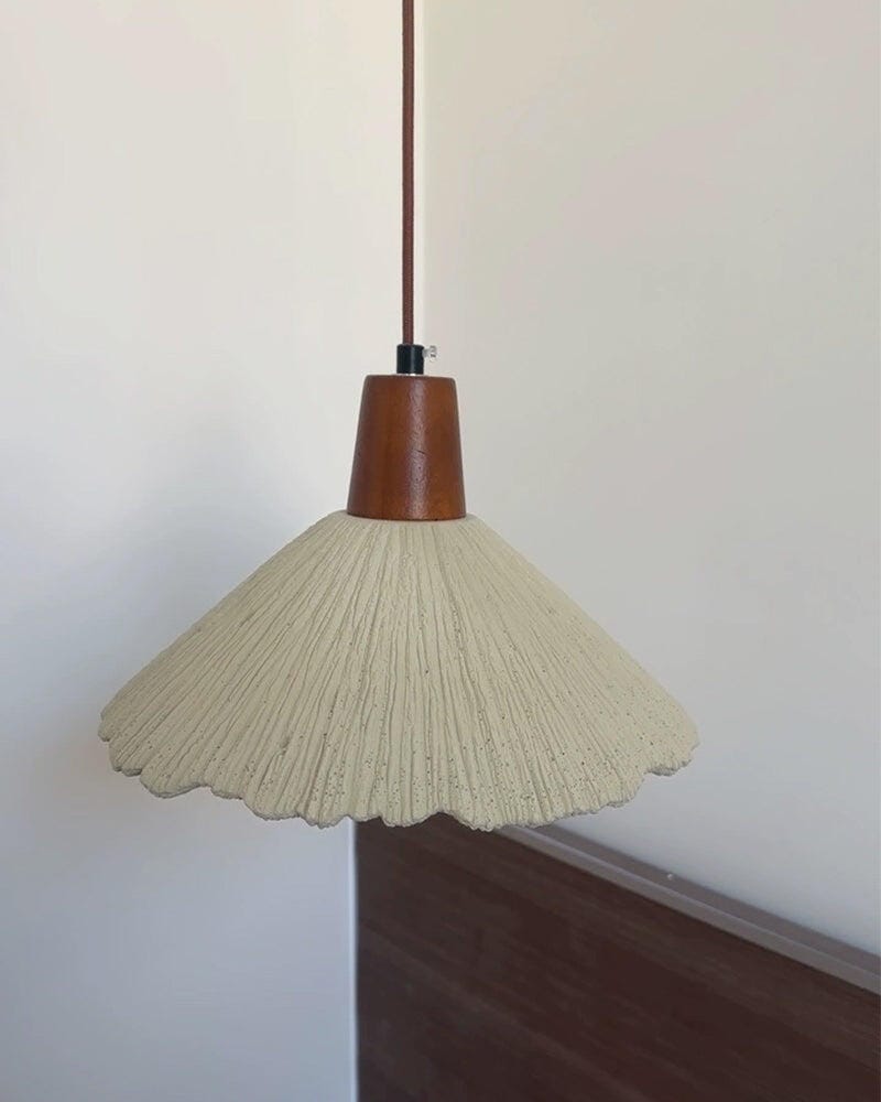 Customer photo review of Pleated Concrete Pendant Light, Wood Grain Shade, Metal, Damp Rated