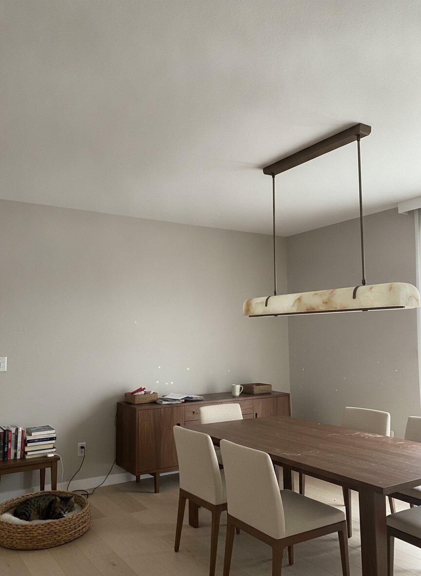 Customer photo review of Linear Pendant Light, Imitation Alabaster, Antique Copper, 91 cm