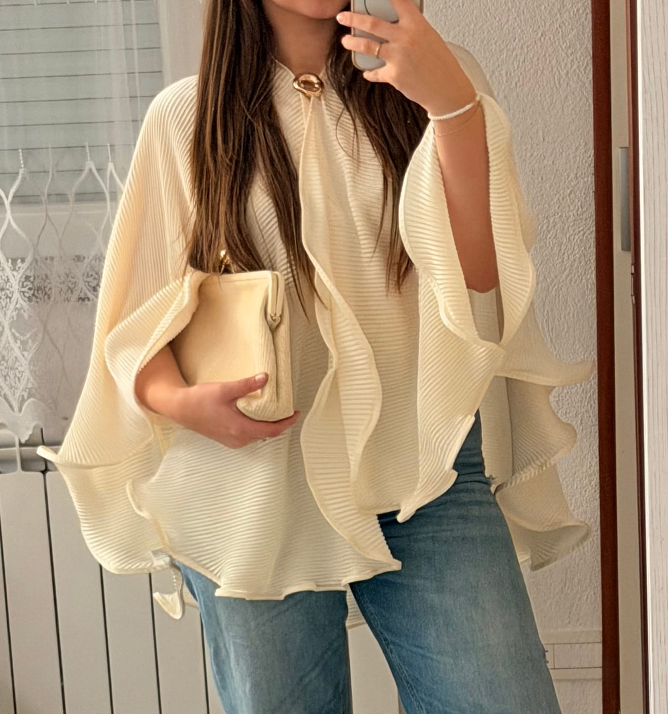 Customer photo review of Ruffle poncho - Cream