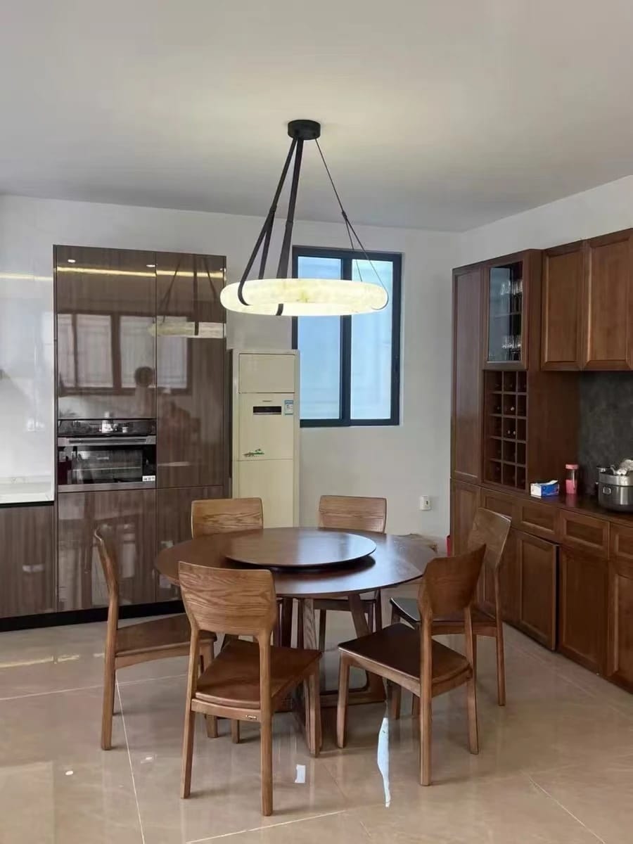 Customer photo review of Alabaster Hoop Pendant Light, Leather Straps, 40–100 cm, LED