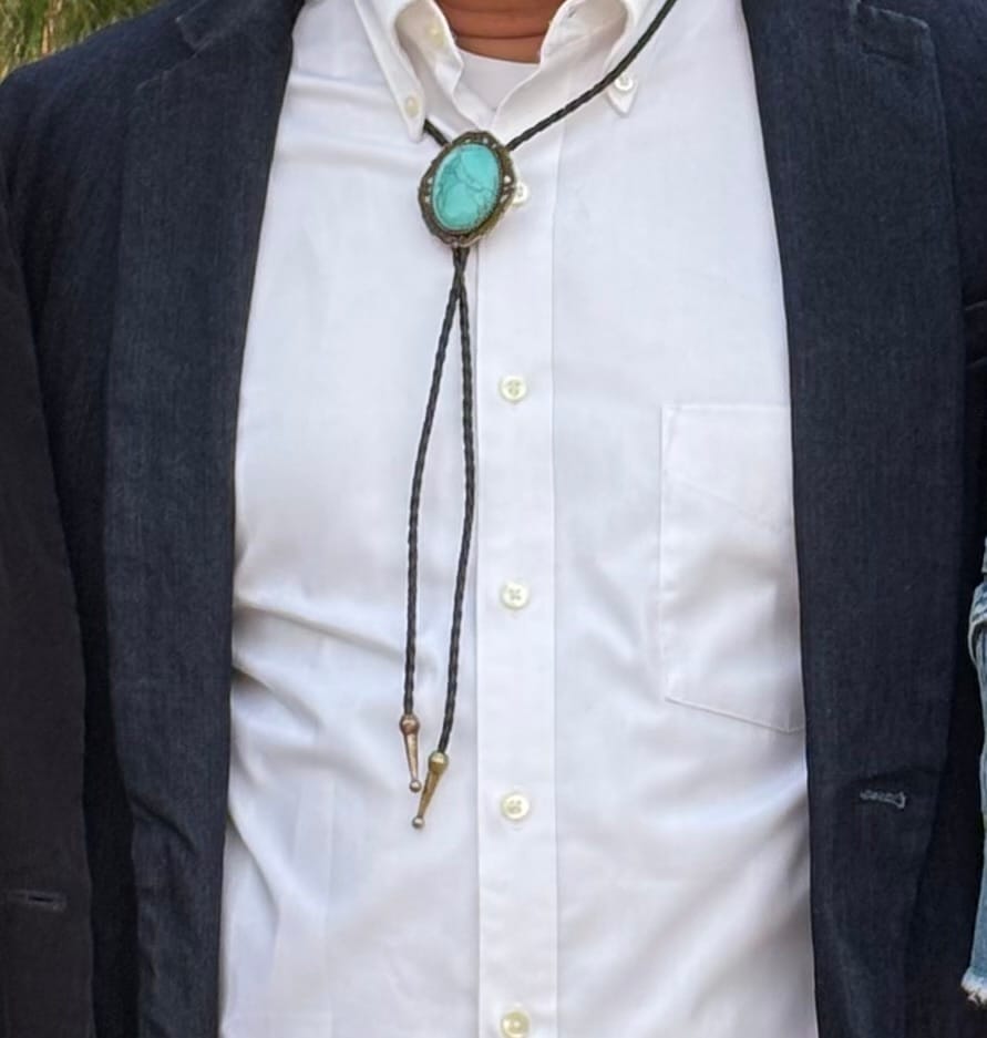 Customer photo review of Turquoise Bolo Tie- Western Wedding Accessory for Men and Women