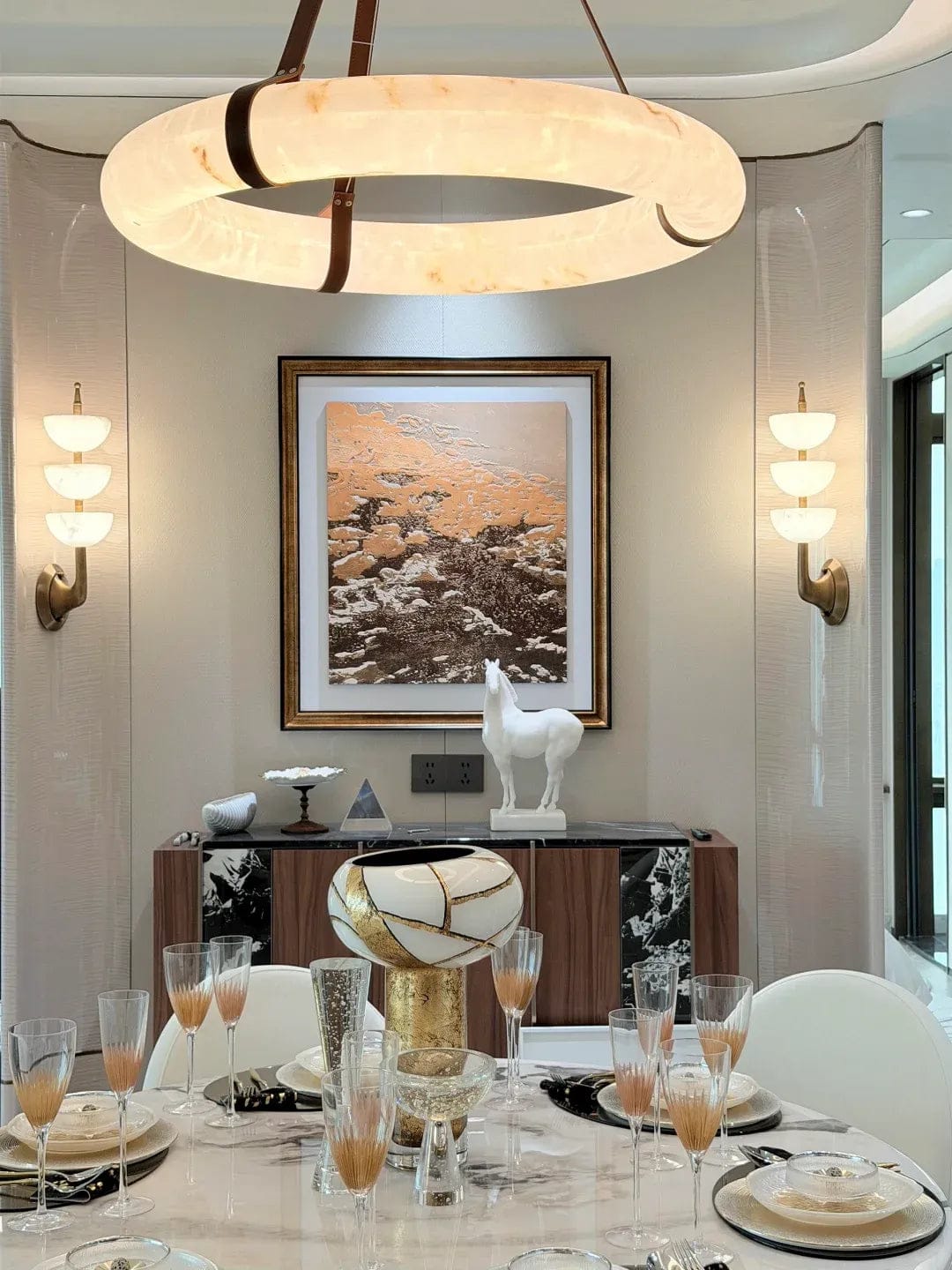 Customer photo review of Modern Round Alabaster Chandelier for Living Room Bedroom - Version 2