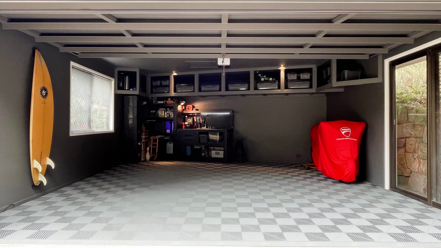 Customer photo review of Double Garage Modular Floor Tile Kit – Full Coverage Interlocking Garage Flooring System