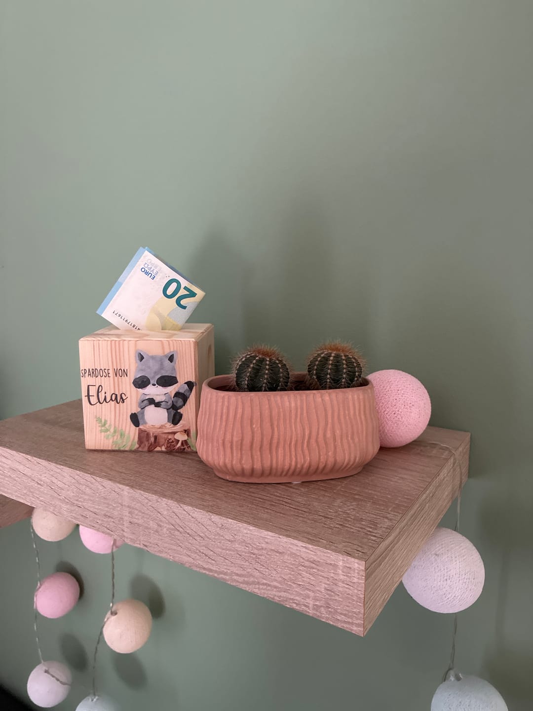 Customer photo review of Spardose Kinder, Sparschwein personalisiert bunt - Waschbär