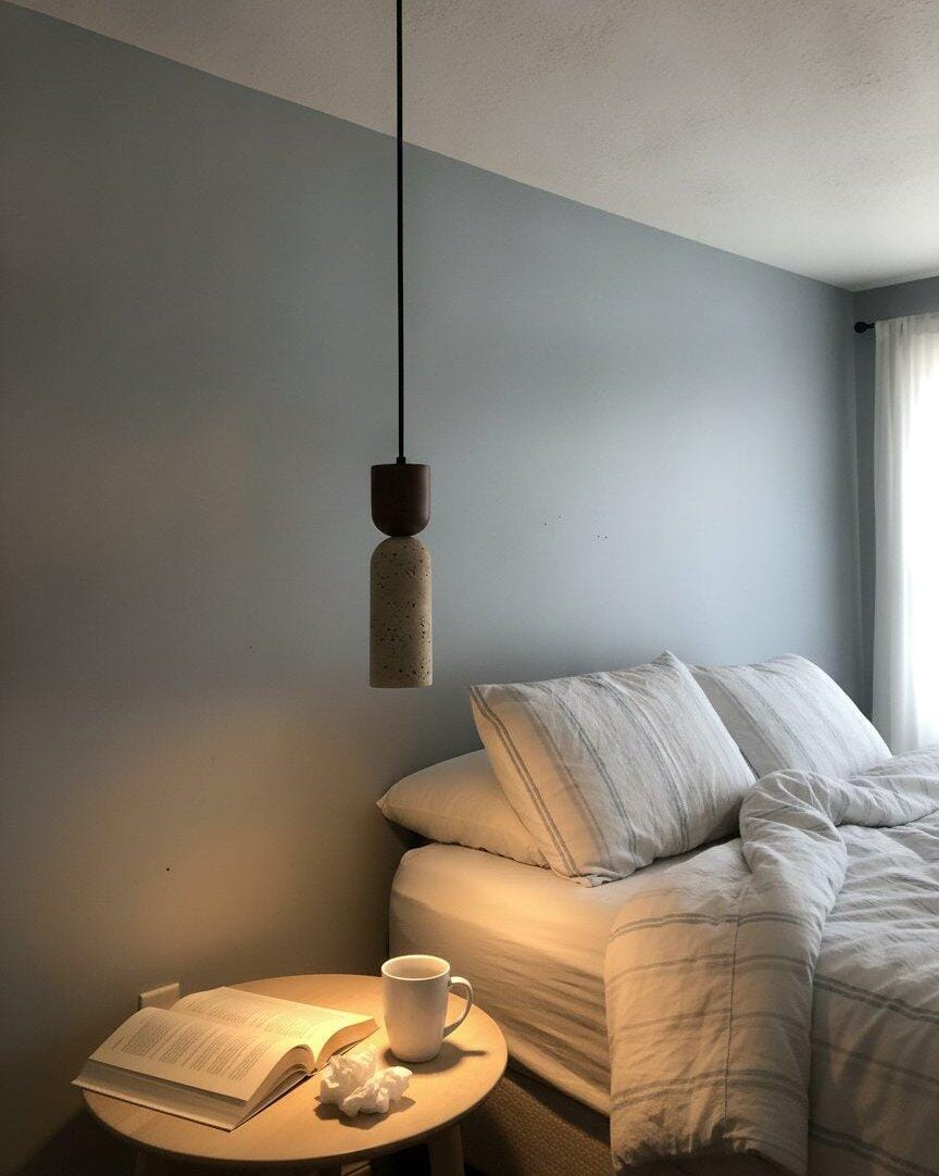Customer photo review of Travertine Cylinder Pendant Light for Kitchen Island, Walnut Cap