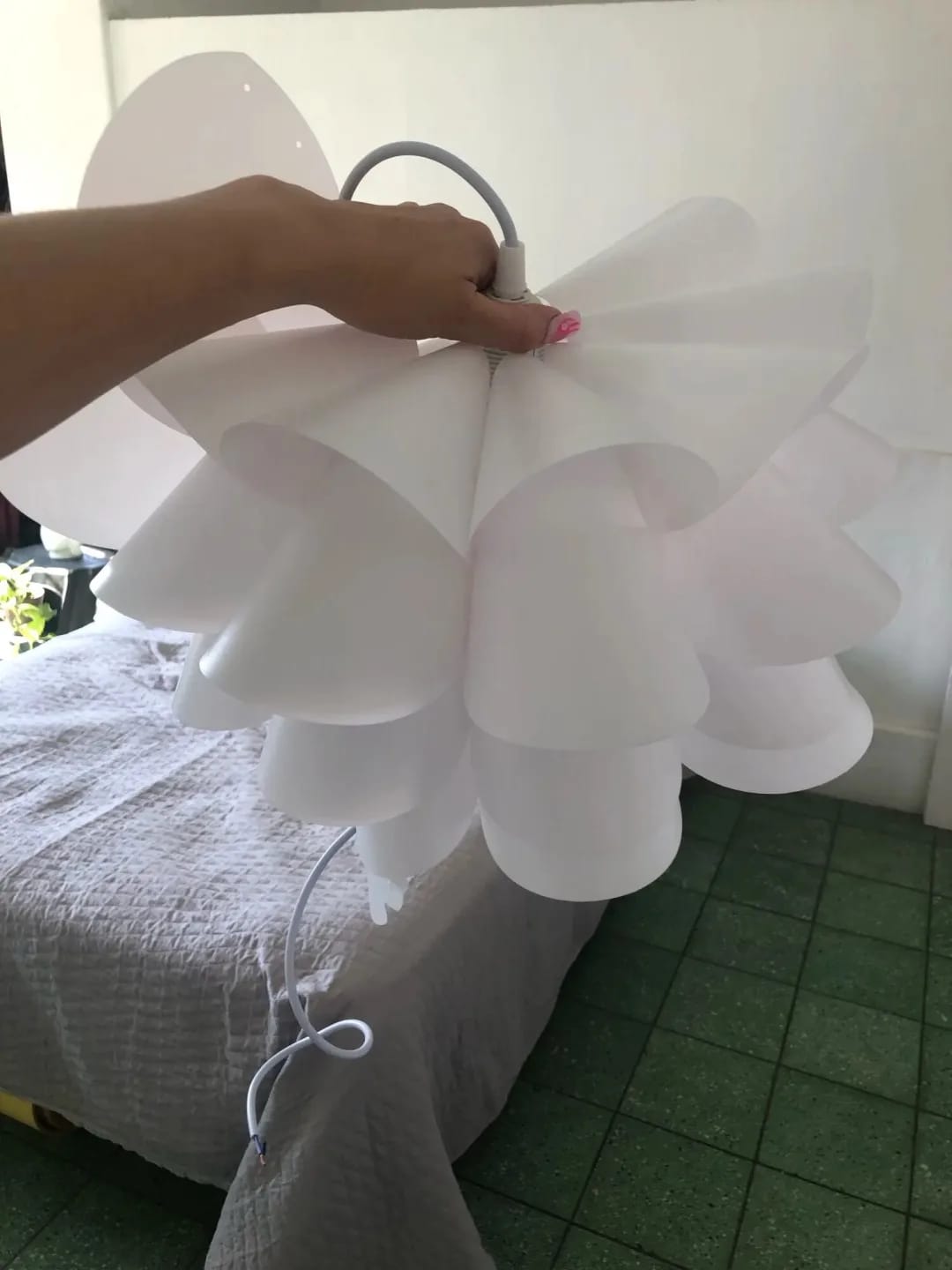 Customer photo review of Lotus Petal Pendant Light, White PVC Layered Shade, 36 cm
