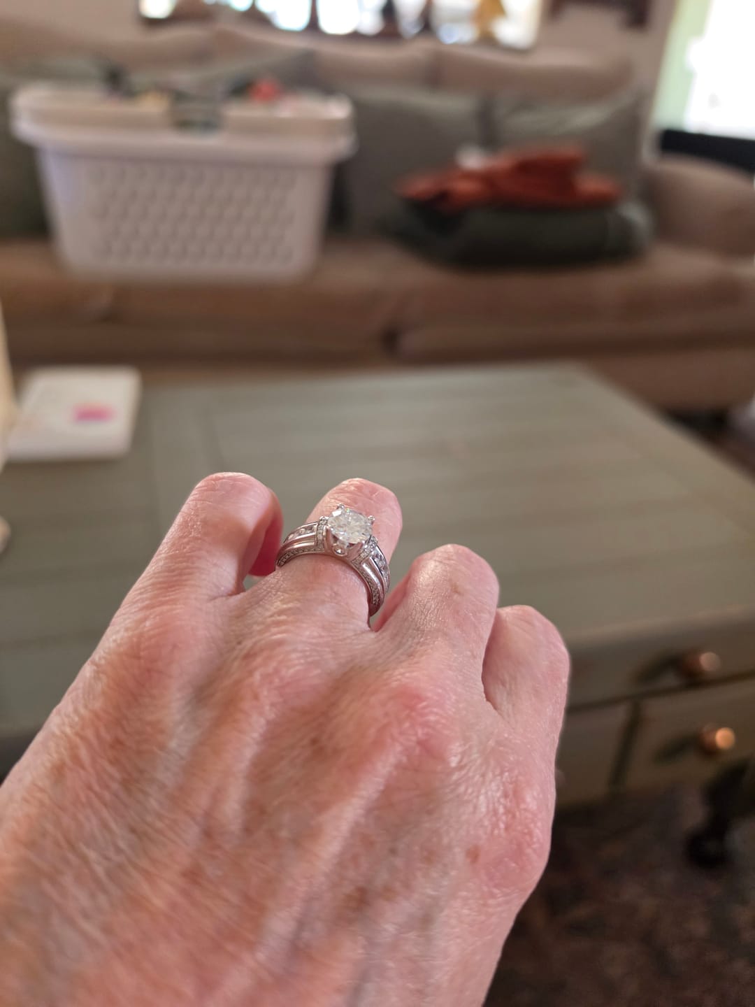 Customer photo review of Moissanite With Channel Set Sapphire Accents Engagement Ring